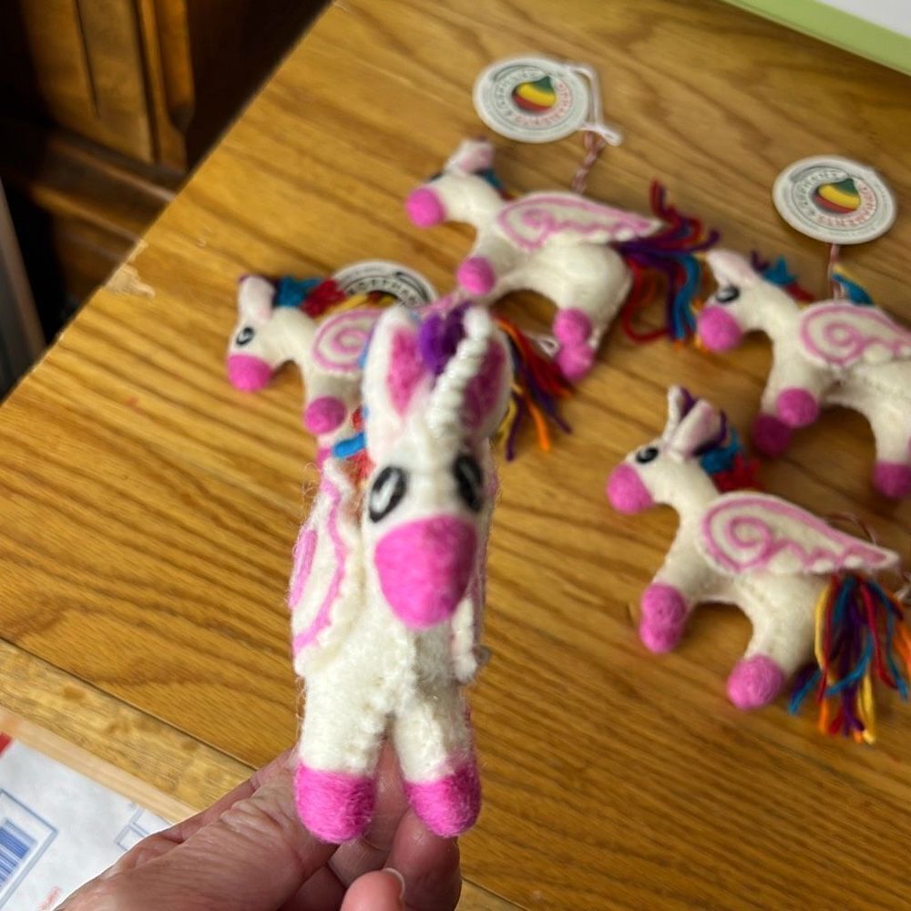 Handmade Unicorn Felted Wool Christmas Ornaments Set 5 Nwt - Picture 6 of 8